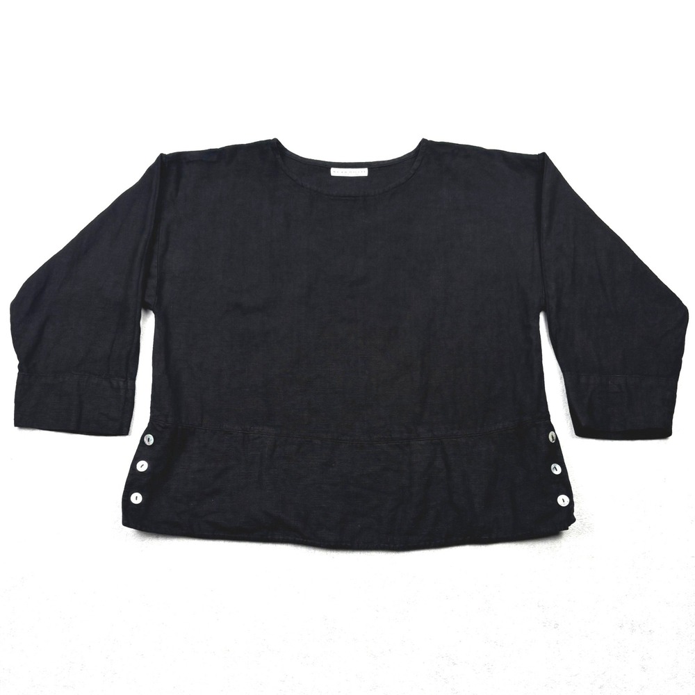 Bryn Walker Top Womens S Black Textured Cotton Button Side Slit Boxy Tunic USA